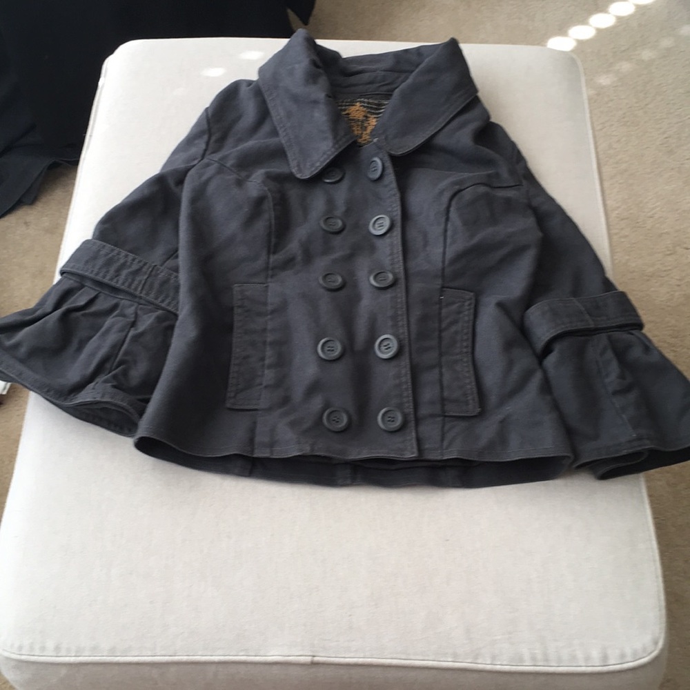 Blue button down blazer with flared arms